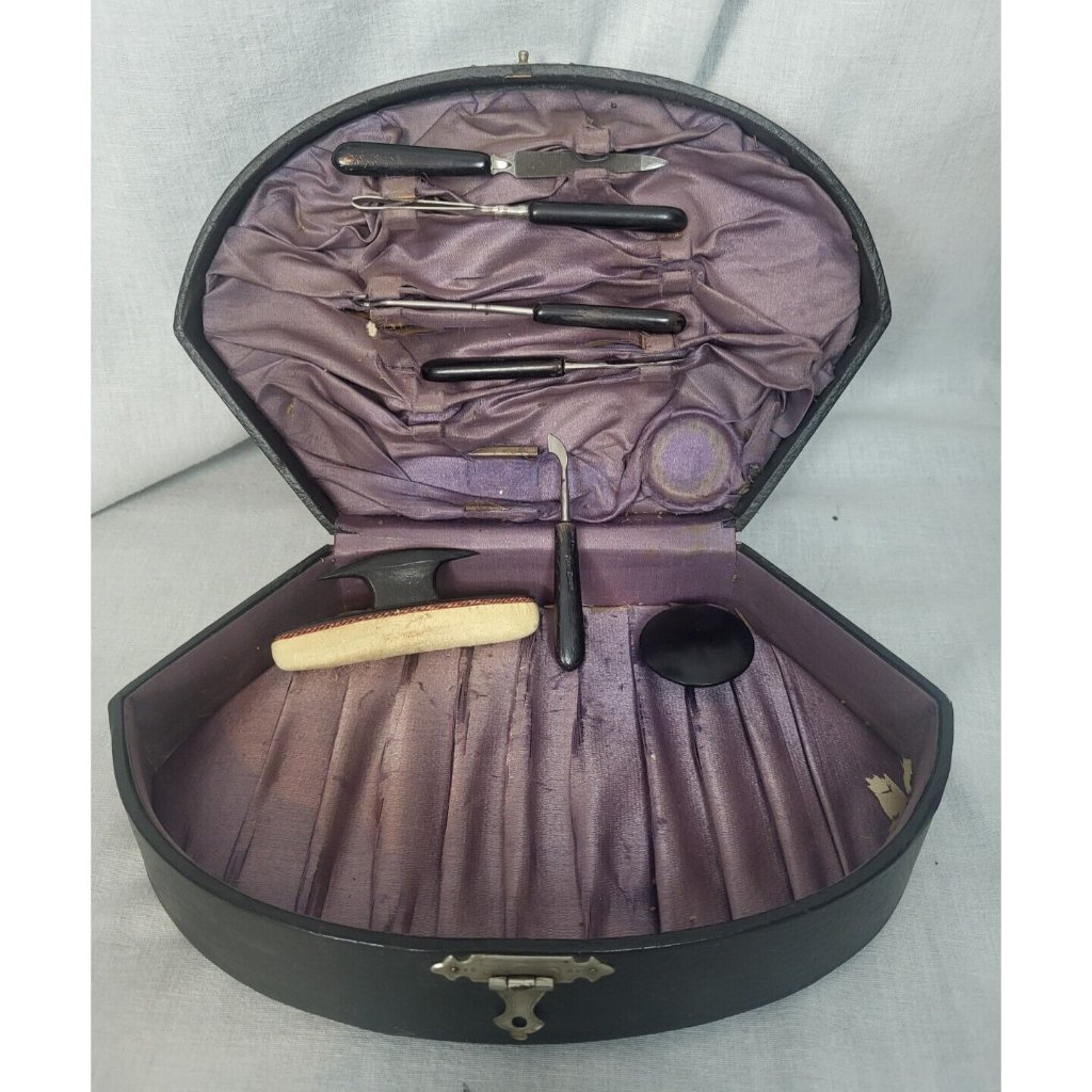 1900s Vintage Travel Kit  Manicure Kit Dark Green Antique Set History